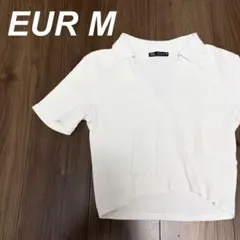 ZARA ザラ リブポロシャツ スキッパー 半袖Tシャツ クロップド丈 白 M