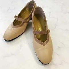 YOSHINOYA ギンザヨシノヤ　ベージュレザー　ストライプパンプス　23