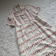 VINTAGE 花刺繍たっぷり♡ レトロローズ　可愛いクラシカルワンピース