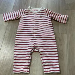 ミキハウス 赤白ストライプロンパース