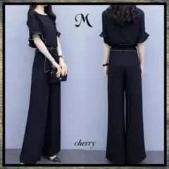 新品 モノトーン セットアップ M 体型カバー ワイドパンツ オフィス