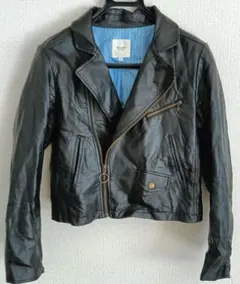 BEAMS ブラックレザーシングルライダースジャケット レディース