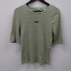 (7)Levi's ボーダー柄 五分袖カットソー ライトグリーン Mのサムネイル