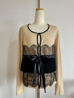 Blumarine レース プリーツ ニット カーディガン ベージュ イタリア製のサムネイル