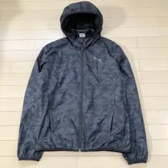 4.9 プーマ ウィンドブレーカー パーカー 幾何学カモ柄 L相当 黒 撥水