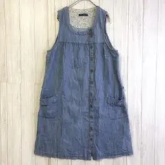 マーマー　ワンピース　【M】　青系　花柄　ポケット　綿　ノースリーブ　おでかけ