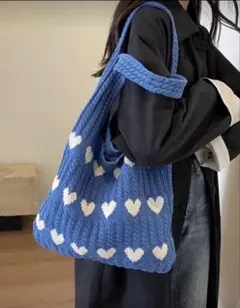 【新品未使用】SHEIN ハート柄ニットトートバッグ