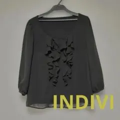INDIVI ブラック フリルブラウス 七分袖　お値下げ