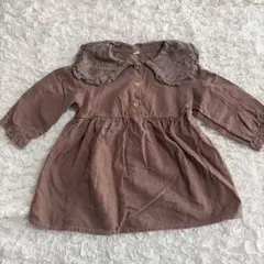 ブラウン フラワー刺繍付き長袖シャツ