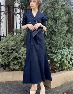 RESESXXY　リゼクシー　配色ステッチマーメイドワンピース （インディゴ）