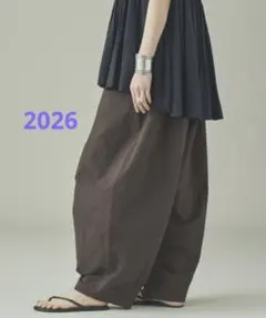 2026 Curensology コットンリネンドロストパンツ ダークブラウン