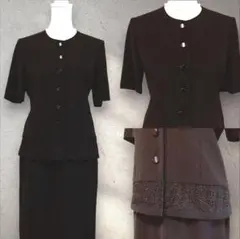東京ソワール 花柄カットワーク刺繍　スカートスーツ 礼服　L　セットアップ　黒