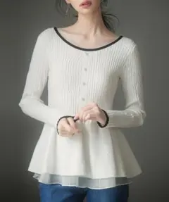 セゾンドパピヨン【L】ペプラムニットプルオーバー　アイボリー❤️可愛い❤デート