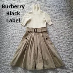 バーバリーブラックレーベル　コットン　半袖ニット切替ワンピース　膝下丈　　38