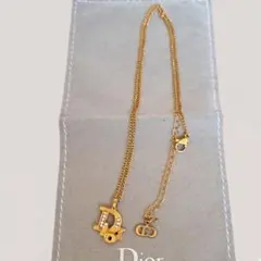 クリスチャンディオールネックレス ゴールドロゴ ラインストーン