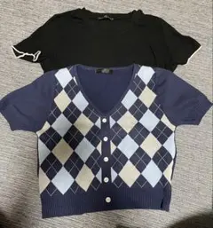 半袖　ニット　SHEIN DAZY ２枚　XL L チェック　黒　ブラック