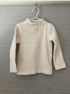 オフホワイト　リブ編み　長袖カットソー