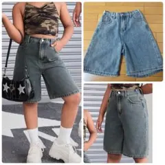 デニムブルー ハーフパンツ ゴムウエスト11y