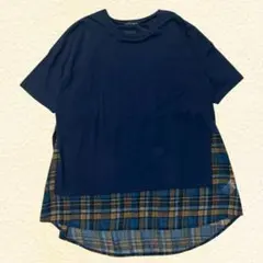 Rananラナン　ネイビー チェック柄 レイヤード TシャツLサイズ　カジュアルのサムネイル