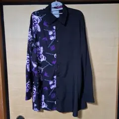 a3862 ヨシユキコニシ シャツ 黒 F シルク100% 花柄 日本製 長袖 