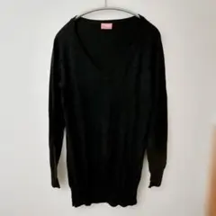 indio インディオ黒 Vネック 長袖薄手ニット【M】