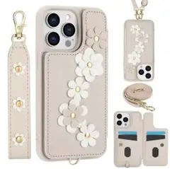 新品未使用【iPhone16pro ケース】ベージュ 花柄