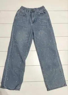 ビーズ装飾 ライトブルー デニム