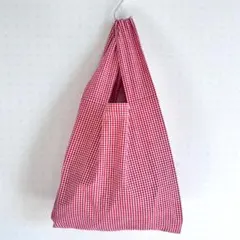 赤チェックのエコバッグ Lサイズ