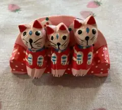 木彫り 猫の置物 3匹セット ソファ風