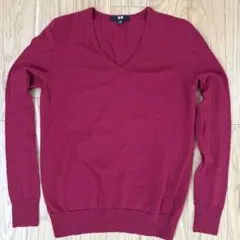 UNIQLO レディース Vネックニット 長袖 ボルドー Mサイズ