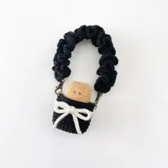 ミニチュアドール持ち運びフリルストラップ◎ブラック◎おくるみケース