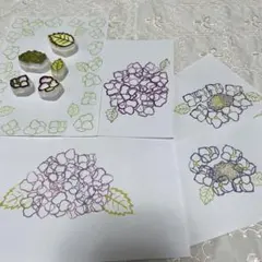 消しゴムはんこ 紫陽花2個・葉っぱ2個・真花1個の5個セット　持ち手なし　再販