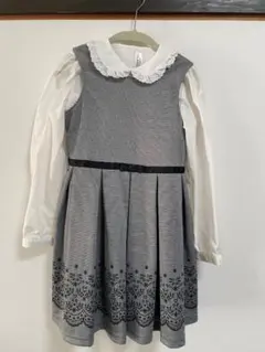 グレー フリル付き襟 ワンピース