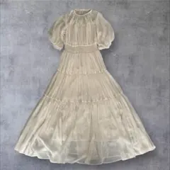 anuans アニュアンス シフォンギャザーティアードワンピース アイボリー M