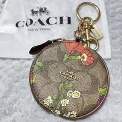 【美品】COACH サーキュラー コインポーチ 花柄 バッグチャーム