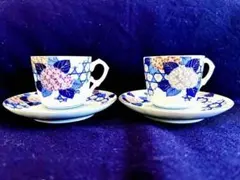 (希少骨董)オールド香蘭社アジサイ柄カップ&ソーサー 2個セット