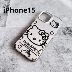 iPhone15 スマホケース スマホカバー キティちゃん シルバー