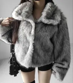 me +em select スタンドカラーミックスファーショートコート