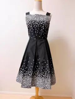 ANAYI アナイ ビジュー刺繍 フィット＆フレア ワンピース 38 黒 - メルカリ