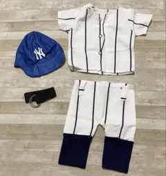 野球 60 ベビー服セット 白と紺 ストライプ