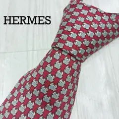 未使用級 エルメス トマト柄 高級シルク ネクタイ ネイビー×赤 希少