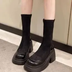 K392 ソックスブーツ 厚底 ブラック 24cm