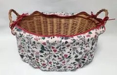 楕円形バスケット 籠 カゴ 収納 天然素材 布カバー付