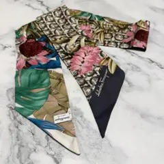 美品】GUCCI グッチ ネックボウ シルク100% 花柄 リボンスカーフ