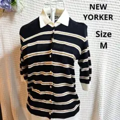 【おしゃれ⭐NEWYORKER】黒　白　ブラウン　ボーダー　カーディガン