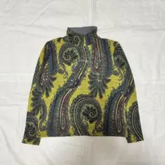 極美品 ハイネック カットソー ロンT ペイズリー 総柄 黄 ラインストーン