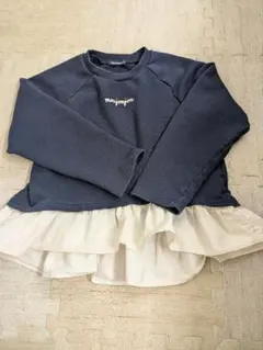 ☆春にも☆moujonjon ネイビー フリル付き 長袖カットソー 130cm