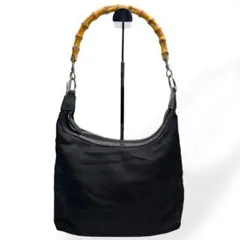 美品　GUCCI ワンショルダーバッグ　バンブー　レザー　ナイロン　ブラック