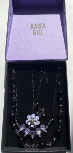ANNA SUI ✨紫色 花と蝶 ✨ 3点セットネックレス