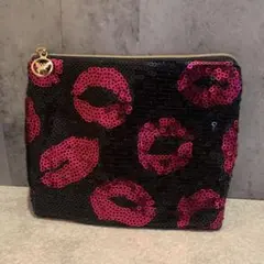 【美品】リップ柄 スパンコール ポーチ キスマーク